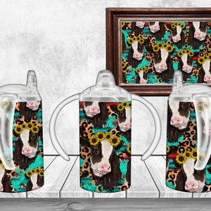 Holy Cow I&#39;m Cute Sippy Cup Sublimation Design, 12oz sublimation, 12oz sippy cup, Cow Sippy Cup Design - PNG Digital Download, Cow Kids Cup