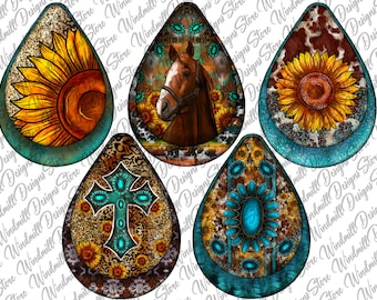 Pendiente estilo lágrima occidental, pendiente campestre, diseño occidental, PNG para sublimación, descargas de diseños para sublimación, descarga digital, diseño occidental