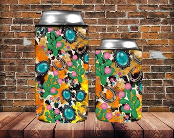 Western Can Cooler PNG Sublimation Design, Western Can Holder, 12 oz. Can Cooler Template, Can Cooler PNG Downloads, 15oz Can Cooler Design