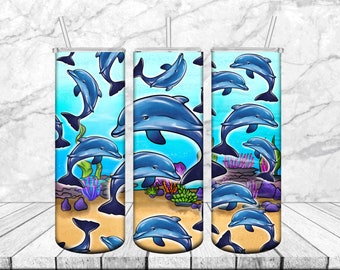 Dolphin 20oz Skinny Tumbler Sublimation Design (Digital Download)