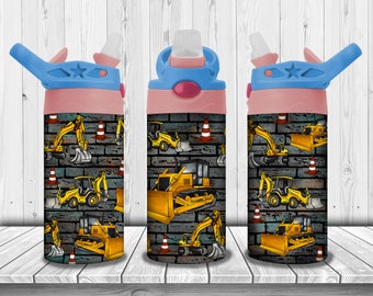 Bulldozer Water Bottle File Png,Bulldozer 12oz Flip Top Kids Water Bottle Template,Bulldozer Png,Sublimation Designs Downloads,Bulldozer Png