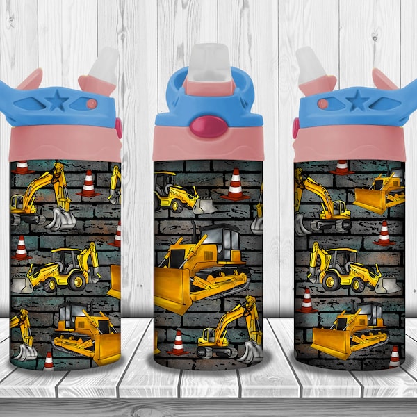 Bulldozer Water Bottle File Png,Bulldozer 12oz Flip Top Kids Water Bottle Template,Bulldozer Png,Sublimation Designs Downloads,Bulldozer Png