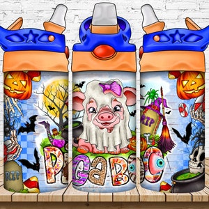 Pig a Boo Sippy Cup Sublimation Design, 12oz sublimation,12oz sippy,Digital Download, Spooky Vibes, Halloween,  Pigs Png, Witch Pigs