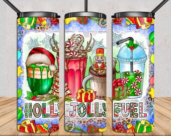 Holly Jolly Fuel 20 oz skinny tumbler png, Christmas tumbler wrap,Christmas Coffee Cups, 20 oz tumbler designs, tumbler,Xmas,Merry Christmas
