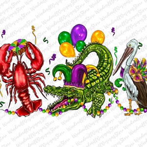 Mardi Gras Alligator Crawfish Pelican Png Sublimation Design,Mardi Gras Png,Alligator Png,Pelican Png,Crawfish Png,Mardi,Digital Download