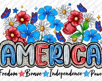 Floral America PNG, Floral Brushstroke USA Png, Retro America Png, 4th Of July PNG, 4th Of July Sublimation Design, Patriotic Png, Girly png