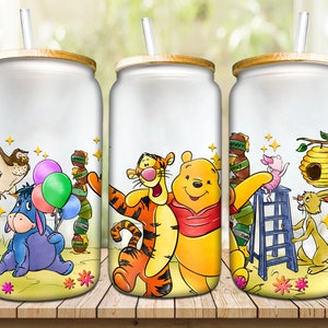 Spring Pooh Tumbler, 16oz Glass Can Wrap, 16oz Libbey, Libbey Can Glass 16oz, Funny Princess Tumble, sublimation png design downloads