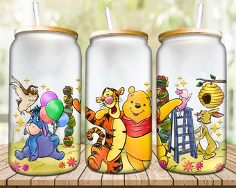 Spring Pooh Tumbler, 16oz Glass Can Wrap, 16oz Libbey, Libbey Can Glass 16oz, Funny Princess Tumble, sublimation png design downloads