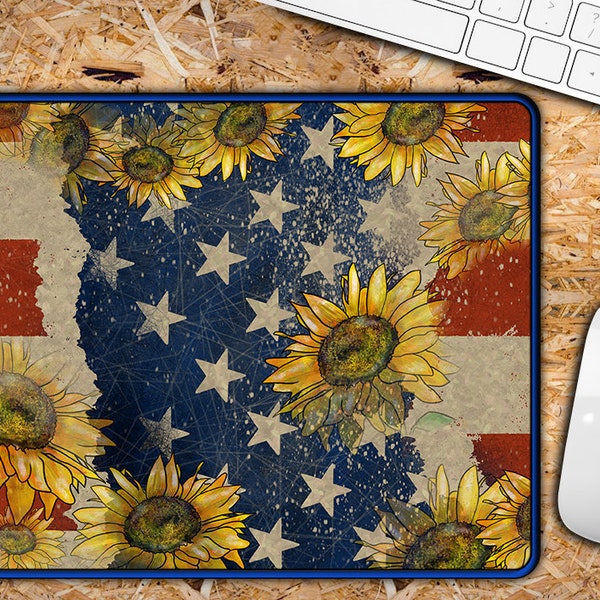 American Flag Mousepad Sublimation Design,American Flag and Sunflower Mouse Pad PNG,Sunflower Mouse Pad Png Downloads,American Flag Design