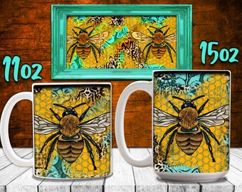 Bee 11 and 15 Oz Mug Png,Bee Cup,Bee Mug Design,Bee Png,Bee Mug,Bee Sublimation Design Download,Bee 15oz Png,Bee 11oz Mug,Bee Sunflower Png