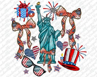 Statue of Liberty Coquette Sublimation,4th of July Sublimation,Independence Day PNG,Patriotic Bow PNG,USA Liberty Design,Liberty Statue Bow