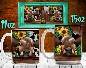 Cow 11 and 15 Oz Mug Png,Cow Cup,Cow Mug Design,Cow Png,Cow Mug,Cow Sublimation Design Download,Cow 15oz Png,Cow 11oz Mug, Cow Sunflower Png
