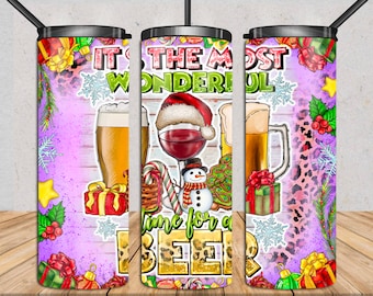 Its The Most Wonderful Time For a Beer 20 oz skinny tumbler png,Christmas tumbler wrap,Beer Png,Christmas Beer,20 oz tumbler,Merry Christmas
