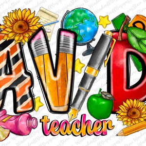 Avid Teacher Png Sublimation Design, Advancement Via Individual Determination Png, Back To School Png, Teacher Png, Digital Download