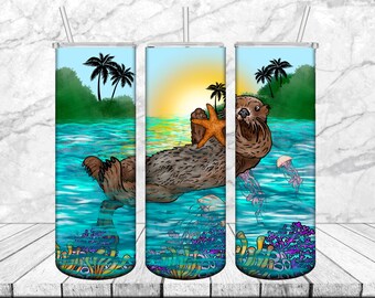 Otter Tumbler, Summer Vibes Tumbler Png ,20oz Skinny Tumbler Sublimation Designs, Summer Vibes Png, Tumbler Sublimation Design, Summer Png