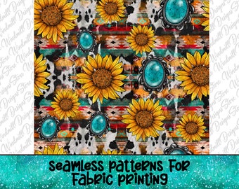Sunflower Seamless Pattern,Sunflower Sublimation Design Png,Western Pattern,Western Pattern Png,Sunflower Png,Sunflower Seamless Fabric