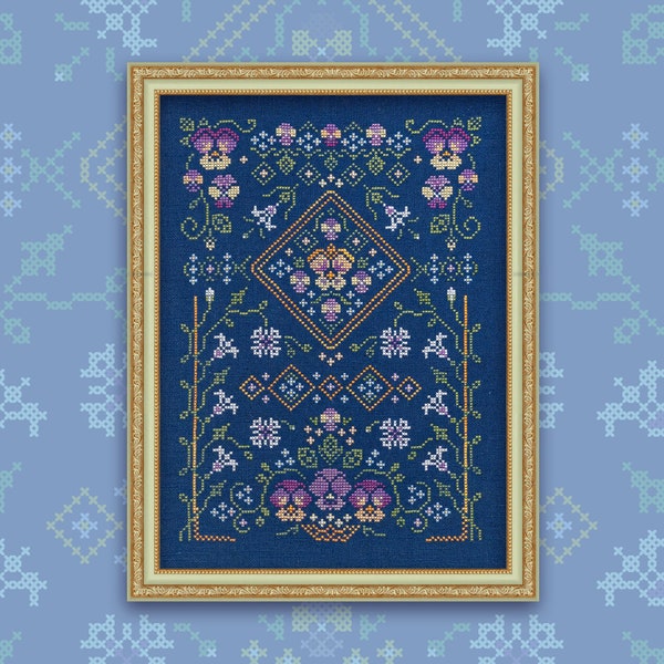 Digital Cross Stitch Pattern “Pansies” OwlForest