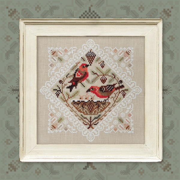 Digital Cross Stitch Pattern “Lace Framed Birds. Crossbills” OwlForest