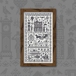 Cyfrowy wzór ściegu krzyżykowego „Black Vintage Sampler” OwlForest