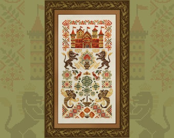 Digital Cross Stitch Pattern “Red Castle Guardians” OwlForest