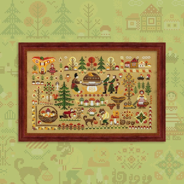 Digital Cross Stitch Pattern “Mushroom Hunting” OwlForest