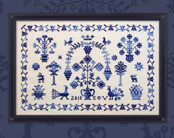 Digital Cross Stitch Pattern “Groningen Sampler” OwlForest