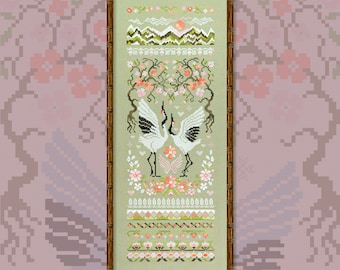 Digital Cross Stitch Pattern “Peach Cranes” OwlForest