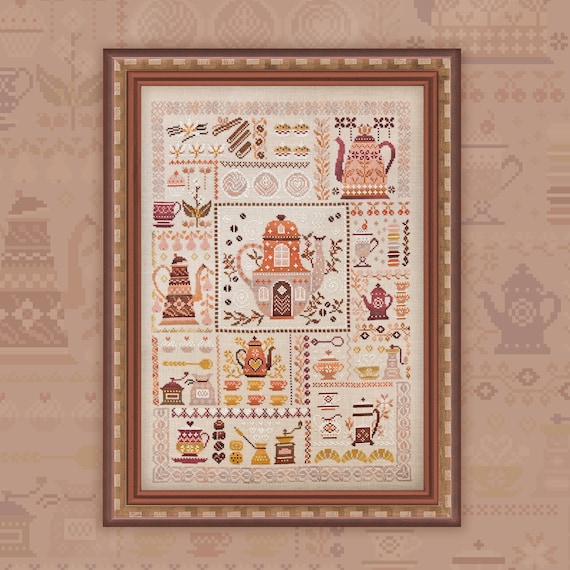 Digital Cross Stitch Pattern coffee Sampler Owlforest Etsy