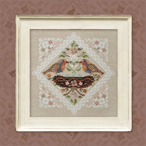 Digital Cross Stitch Pattern “Lace Framed Birds. Robins” OwlForest