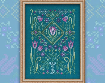 Modèle de point de croix numérique &quot;Tulipes&quot; OwlForest