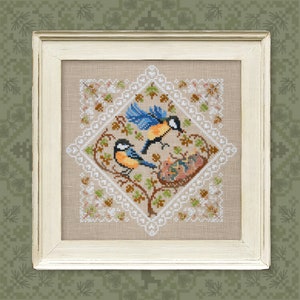 Digital Cross Stitch Pattern “Lace Framed Birds. Titmice” OwlForest