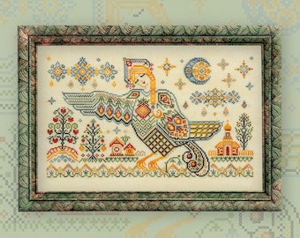Digital Cross Stitch Pattern “Sirin Bird” OwlForest