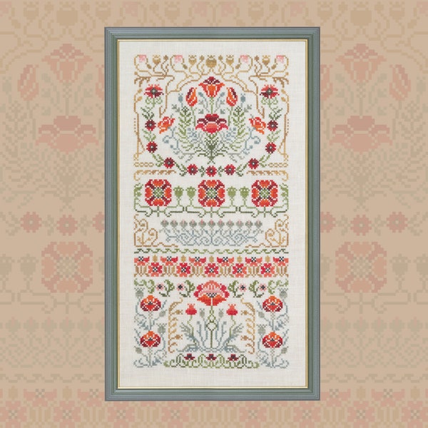 Poppy Cross Stitch Pattern, OwlForest Floral Embroidery Chart (PDF)