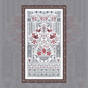 Digital Cross Stitch Pattern “Red and Black Sampler” OwlForest