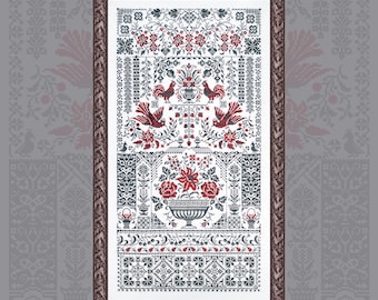 Digital Cross Stitch Pattern “Red and Black Sampler” OwlForest