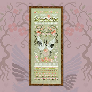 Digital Cross Stitch Pattern “Peach Cranes” OwlForest