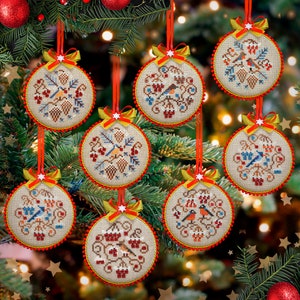 Digital Cross Stitch Ornaments Patterns Winter Birds OwlForest 画像 1