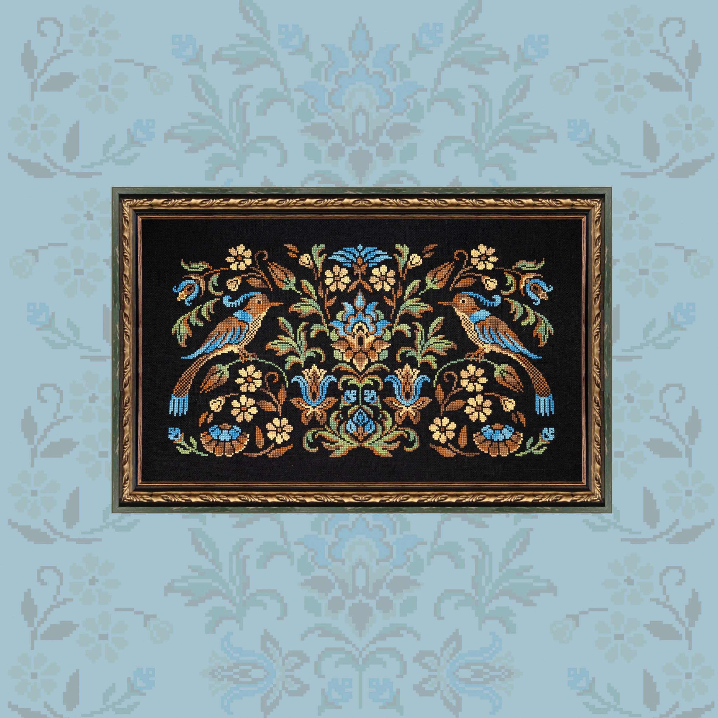 Digital Cross Stitch Pattern “Turquoise Bird Night Songs” OwlForest