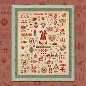 Digital Cross Stitch Pattern “New Year Sampler with the English Alphabet” OwlForest
