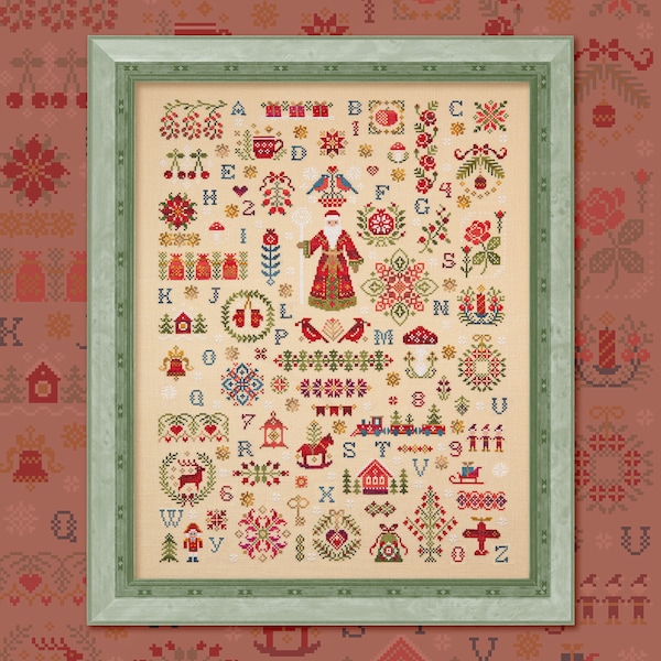 Digital Cross Stitch Pattern “New Year Sampler with the English Alphabet” OwlForest