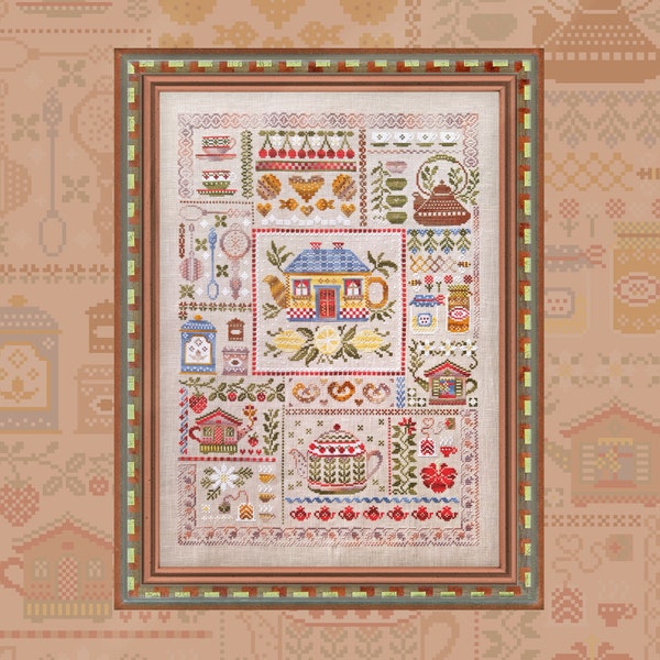 Digital Cross Stitch Pattern “Tea Sampler” OwlForest