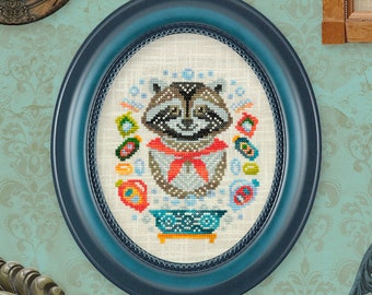 Digital Cross Stitch Pattern “The Racoon Portrait” OwlForest