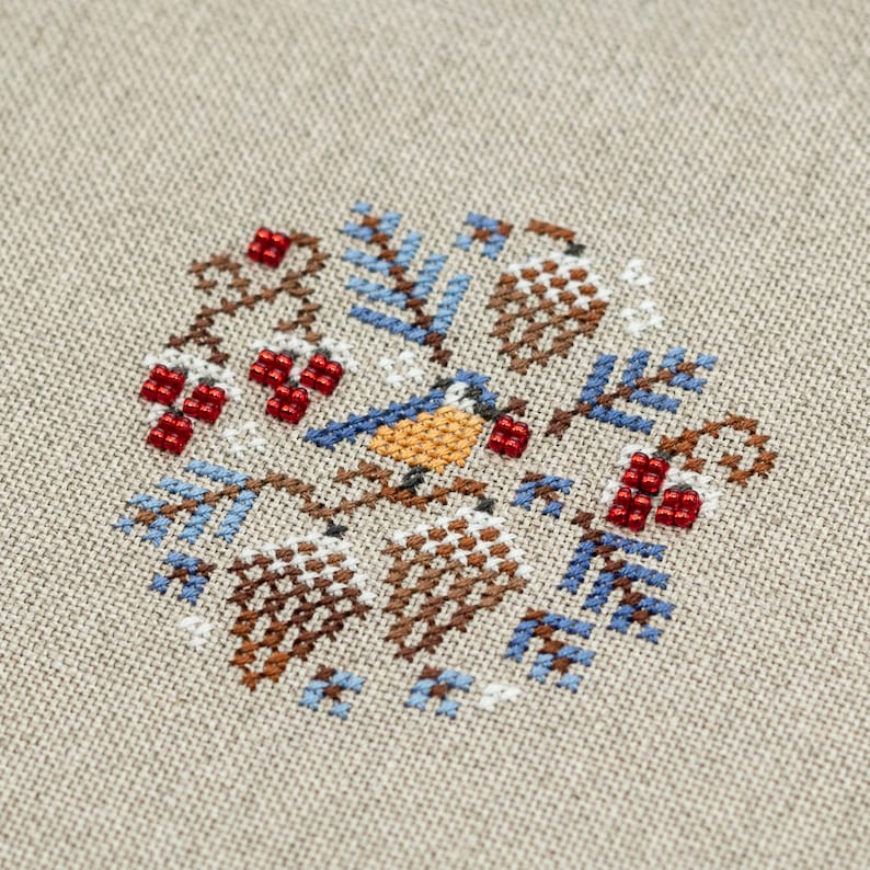 Digital Cross Stitch Ornaments Patterns Winter Birds OwlForest image 3