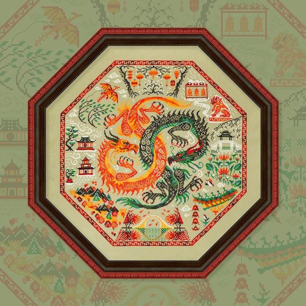 Digital Cross Stitch Pattern “Two Dragons” OwlForest