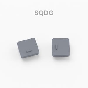May include: Two gray square-shaped buttons with a small rectangular groove on each. The buttons are on a white background.