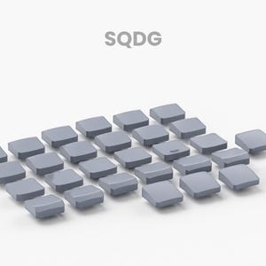 Könnte beinhalten: Eine Anordnung von hellgrauen, quadratischen Objekten in einem Rastermuster. Über den Objekten steht das Wort "SQDG", darunter "*Render". Die Objekte sind klein, möglicherweise Komponenten oder Bausteine.