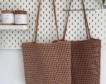 Bolsa de crochê, bolsa de compras, bolsa de crochê, bolsa de crochê, ráfia, boho, bolsa de praia, marrom, bolsa de verão, bolsa de ráfia, bolsa de ráfia