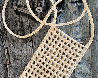 Phone bag for wearing around the neck, phone case, crocheted case, handbag, crocheted phone case, shoulder bag, crossbody bag, raffia bag, Ispie