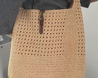 Bolsa de crochê, bolsa de compras, bolsa de crochê, bolsa de crochê, ráfia, boho, bolsa de praia, marrom, bolsa de verão, bolsa de ráfia, bolsa de ráfia