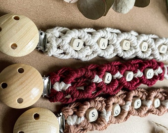 Personalized macramé pacifier clip